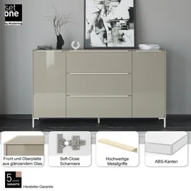 Set One by Musterring Sideboard "Reno", beige (taupe matt lack, glas taupe glanz), B:182cm H:108cm T:42cm, Glas, Holzwerkstoff, SET ONE BY MUSTERRING, Sideboards, Sideboard, Mit Winkelfuß in diversen Farben, 108 cm Höhe & Farbauswahl