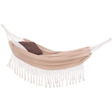 SPRINGOS Doppel-Hängematte mit Fransen inkl. 2 Kissen Bohemian-Stil Ausmaß: 200 x 150 cm Garten-Hängematte klassisches Design (Beige)