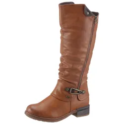 Stiefel RIEKER, Damen, Gr. 37, Varioschaft, braun (cognac, used), Lederimitat, used, klassisch, Schuhe Damenschuh Reißverschlussstiefel Stiefel Winterstiefel, Winterstiefel, Blockabsatz, mit Tex Membran, Varioschaft