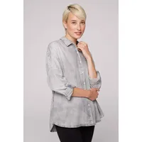 Soccx Damen, Oversized Denim-Bluse mit Print Light Grey bleached),