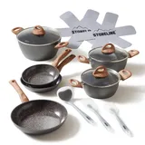 STONELINE CERAMIC Back to Nature Kochgeschirr-Set, 14-tlg., Keramik-Beschichtung, mit Glasdeckeln,