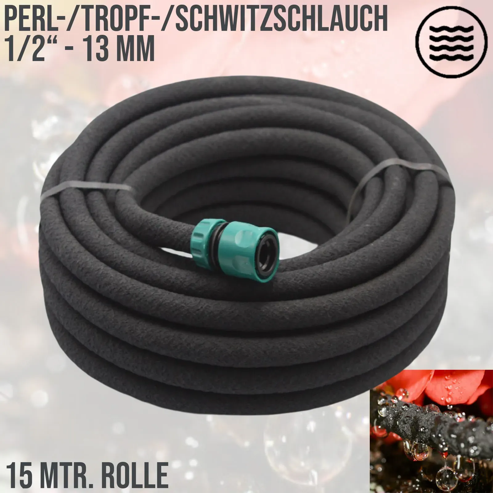 1/2 13 mm Perl Tropf Schwitz Garten Bewässerung Wasser Schlauch Pflanzen - 15 m..."