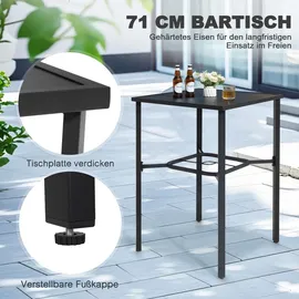 avestar Quadratischer Garten-Bartisch 71x71x103 cm mit Sonnenschirmloch, Lattenrost-Tischplatte mit pulverbeschichtetem Metallgestell, Schwarz
