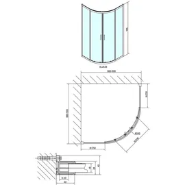 Polysan EASY LINE Duschabtrennung Viertelkreis mit Schiebetür 90 x 190 cm Silber/Transparent EL2638