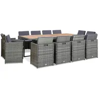 vidaXL 13-tlg. Garten-Essgruppe mit Kissen Poly Rattan Anthrazit