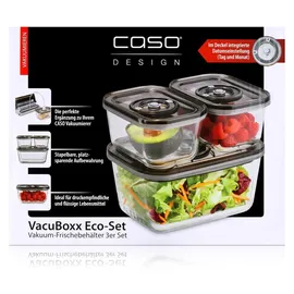 CASO Design Vakuum-Frischebehälter rechteckig schwarz 14,5 x 20 x 9,5 cm 1,5 l 3-teiliges Set