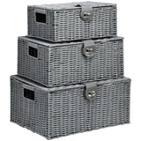 Homcom Aufbewahrungskorb aus Kunststoff, 3er-Set Aufbewahrungsboxen mit Deckel und Schnallen, Ordnungsboxen für Schlafzimmer, Wohnzimmer, 18L, 12L, 7L Grau 35,5L x 28,5B x 18H cm