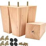 Btowin 10cm Holz Möbelfüße, 4 Stück Unfinished Massivholz Pyramide Tischbeine Möbelbeine mit vorgebohrten M8 Bolzen & Montageplatten & Schrauben für Schrank Sofa Bett Ottomane