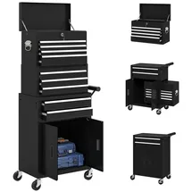 Homcom 3-in-1 Werkzeugkiste, rollender Werkzeugschrank mit 9 Schubladen - Schwarz
