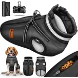 TRESKO® Hundejacke Schwarz / Größe M Winter mit Reflektoren inkl. 15 Stück Kotbeutel + Spender | Hunderegenmantel wasserdicht | Hundemantel ink... - Schwarz