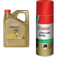 Castrol Bundle | Castrol POWER1 4T 10W-40 4-Takt Motoröl, 4L + Castrol Chain Lube Racing Hochleistungskettenspray, 400 ML