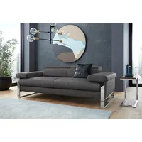 2-Sitzer W.SCHILLIG "finn", grau (anthrazit s22), B:210cm H:71cm T:106cm, Flachgewebe S22 (100% Polyester);Stoff S37 (100% Polyester);Longlife Xtra-Leder Z59: Glattleder mit modischer Prägung. Hautstärke 0, 9 - 1, 1 mm, Sofas, German Design Award 2016, Fußgestell Chrom glänzend, Breite 210 cm