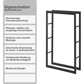 stado Kaminholzregal | Stahl | Schwarz | 80x150x25cm | Feuerholzregal | Brennholz