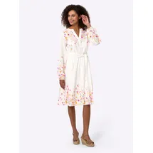 Heine Druckkleid Etuikleid Ecru/Orange 34
