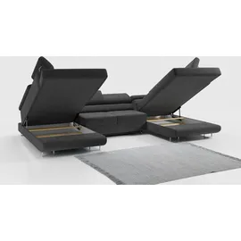 MKS Meble Ecksofa Dunkelgrau mit Bettkasten