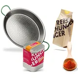 Reishunger Paella Pfannen Set (16 Personen) mit Pfanne (Paellera), originalem Paella Reis, Paella Reis Gewürz und Gemüsebrühe - Auch für 4 und 8 Personen verfügbar - Ideal als Geschenk