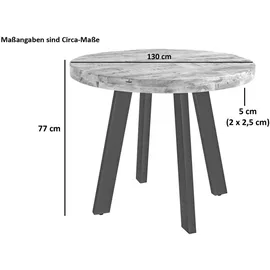 Sam Esszimmertisch rund 130 cm Mangoholz naturfarben schwarz Adelina