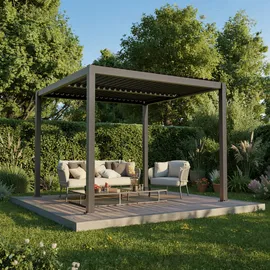 Ximax Lamellendach Pergola Shade freistehend 3x3 m Inkl. Farbbeleuchtung Dunkelgrau Elektrisch