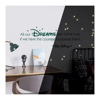 K&L Wall Art Wandtattoo All our dreams Leuchtsterne Gelb 120x40cm selbstklebend, Kinderzimmer Leuchtbild gelb