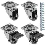 GTV - Möbelrollen BRAZIL, Lenkrollen, 4 Stück set Rollen für Möbel: 2x Rollen mit Bremse, 2x ohne Bremse, aus Stahl und Gummi, +16 konische Schrauben 4x16, Durchmesser: 35 mm, Farbe: Schwarz