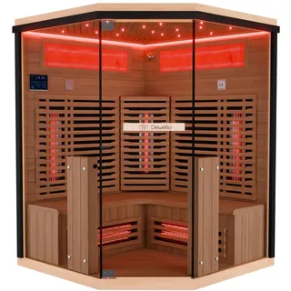 Dewello Infrarotkabine Sauna Kenora 140cm x 140cm 3 Personen Vollspektrum & Karbonstrahler Hemlock