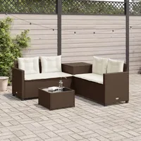 vidaXL Gartensofa in L-Form mit Tisch und Kissen Braun Poly Rattan
