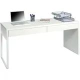 Dmora Schreibtisch Dfattor, Wendbarer Bürotisch, Pc-halter Studiertisch mit 2 Schubladen, 138x50h75 cm, Glänzend Weiß - Weiß