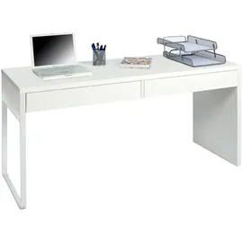 Dmora Schreibtisch Dfattor, Wendbarer Bürotisch, Pc-halter Studiertisch mit 2 Schubladen, 138x50h75 cm, Glänzend Weiß - Weiß