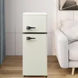 Merax Retro-Kühlschrank Kühl-Gefrier-Kombination, 105.5 cm, 92 Liter Gesamtvolumen, 28L Gefriervolumen, -27°C ~ 13°C, LED-Innenbeleuchtung