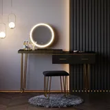 Vicco Schminktisch Zoey Schwarz, 120 cm mit LED Spiegel und Hocker