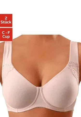 Minimizer-BH PETITE FLEUR, Damen, Gr. 95, Cup E, rosa (puder, weiß), Jersey, Obermaterial: 85% Baumwolle, 10% Polyamid, 5% Elasthan, Basic, BHs Dekolleté-Former BH Minimizer-BH Spitzenwäsche BH-Set Spitzen-BH, mit Bügel, mit doppellagigen Cups aus Baumwolle