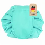 Intirilife Kosmetiktasche in HIMMEL BLAU – Runder One Step Kulturbeutel mit Kordelzug zum Zusammenziehen mit 2 inneren Reißverschlussfächern ideal