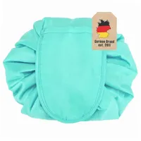 Intirilife Kosmetiktasche in HIMMEL BLAU – Runder One Step Kulturbeutel mit Kordelzug zum Zusammenziehen mit 2 inneren Reißverschlussfächern ideal