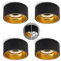SSC-LUXon 4 Stück OLINO Deckenlampe schwarz gold rund mit wechselbare Front-Optik - GX53 Aufbauspot flach Design Deckenstrahler