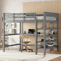 Redom - Hochbett, 140 x 200, Kinder-Hochbett mit Stauraum und Schreibtisch unter dem Bett, ohne Matratze, grau