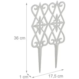 Relaxdays Beetzaun, 2 Zaunelemente je Hxb: 36 x 17,5 cm, Steckzaun mit Verzierung, Beeteinfassung, Gusseisen, weiß
