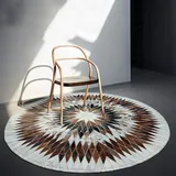 Teppich Kuhfell Patchwork, Nordic handgefertigte Ledernähte Runde Teppich geometrische Muster verschleißfeste rutschfeste Wohnzimmer Couchtisch Schlafzimmer Studie Computer Drehstuhl Kissen