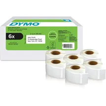 Dymo Original LabelWriter Rücksendeadressetiketten | 25mm x 54mm | 6 Rollen mit je 500 leicht ablösbaren Etiketten (3.000 Stück) | selbstklebend | Beschriftungsgerät für LabelWriter Etikettendrucker