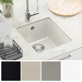 vidaXL Waschbecken rechts Einbauart Quarz Weiß 370 x 460 mm
