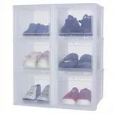Iris Ohyama Iris Ohyama, Transparente Schuhaufbewahrungsboxen, 14L, 6er-Set, Schuhboxen stapelbar, Verschlussclips – B35,5 x T28 x H18 cm,