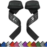 BEAR GRIP Straps - Premium Neopren-gepolsterte, doppelt genähte Heavy-Duty-Gewichthebegurte mit Gel-Griff, 100% Baumwolle, Extra Lange Länge (Elite Komplett Schwarz)