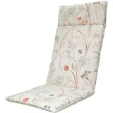 Luxuriöse Hochlehner-Auflage, Gartenstuhlkissen wasserabweisend, Blumenmuster weiss, 120 x 50 cm, weich & komfortabel für optimale Entspannung