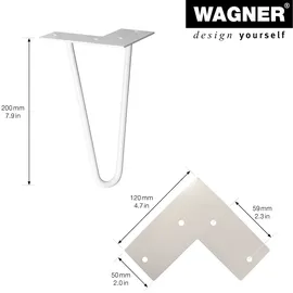 Wagner Möbelbeine HAIRPIN LEGS Retro 4tlg. Set - 12 x 12 x 20 cm, Stahl hellgrau, Bein schräg&Anschraubplatte - 12822604