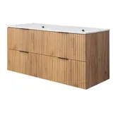 3e 3xe living.com 3XE Living Badezimmerschrank,, Eiche, Schwarz, Kunststoff, 4 Schubladen, 120x57x46 cm, Badezimmer, Badezimmerschränke, Waschbeckenunterschränke