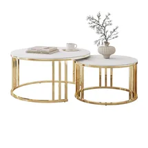 lookway COUCHTISCH LIRA 2in1 mit goldenem Gestell und Marmorplatte