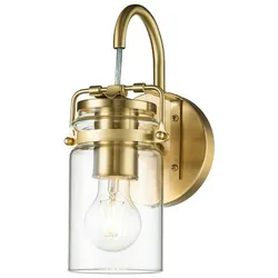 Licht-Erlebnisse Wandaußenleuchte ARCO Messing gebürstet, Klar/Transparent, Industrie Design, 1x E27 bis 60W LE121066