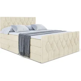 altdecor Boxspringbett mit Matratze Topper, Polsterbett mit Bettkasten VELANTO KING | Beige Monolith | 140x200