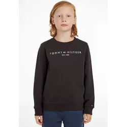 Sweatshirt TOMMY HILFIGER "ESSENTIAL SWEATSHIRT", Jungen, Gr. 4/104, schwarz, Obermaterial: 100% Baumwolle, bedruckt, Basic schmal, Rundhals, Rippbündchen, Sweatshirts, Kinder Kids Junior MiniMe,für Jungen und Mädchen