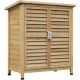 Outsunny Gartenschrank Holz Gerätehaus Geräteschuppen Geräteschrank Holzhütte Pultdach Bitumenpappe Lamellentüren Natur 87 x 46,5 x 96,5 cm