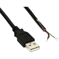 InLine USB 2.0 Kabel, A an offenes Ende, schwarz, 2m, bulk